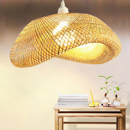Handmade Bamboo Lamp Wicker Rattan Wave Shade Pendant Light Vintage Japanese Lamp Suspension Home Indoor Dining Table Room