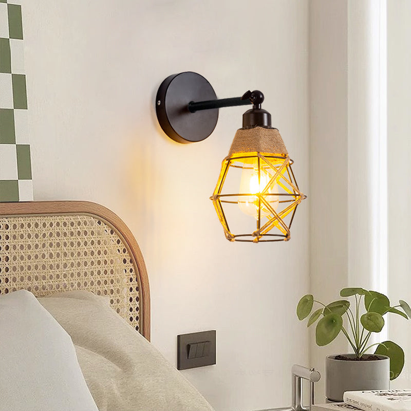 Woven Hemp Rope Iron Swing Arm Wall Lamp E27 Bulb Base Suitable for Living Room Bedroom Bedside Lamp