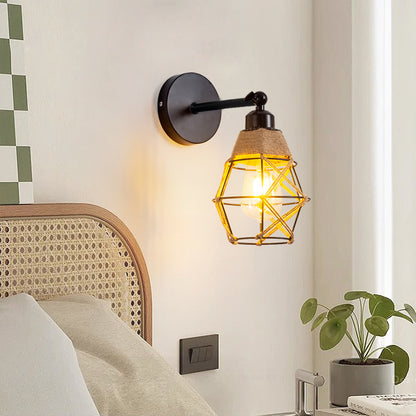 Woven Hemp Rope Iron Swing Arm Wall Lamp E27 Bulb Base Suitable for Living Room Bedroom Bedside Lamp