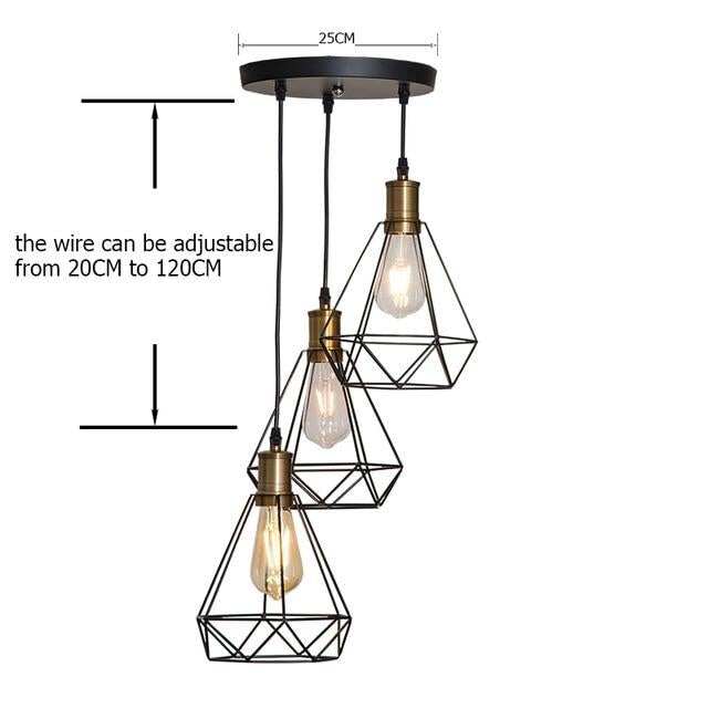 Modern  Industrial Vintage Cage Pendant Light Iron Art Diamond Pyramid Wrought home Ceiling Lamp Suitable for E27 bulbs