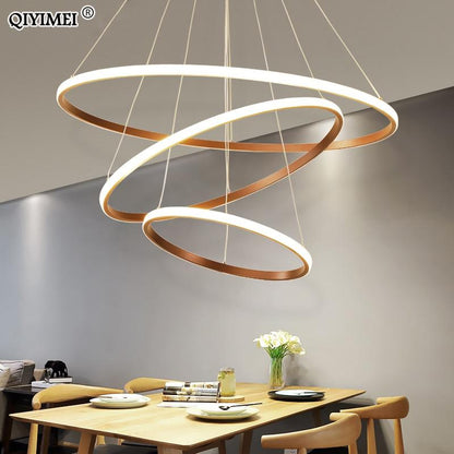 Modern LED Pendant Lights Hang Lamp Living Room Foyer White Coffee Black External Illumination Ring Lighting Luminaria Abajur De