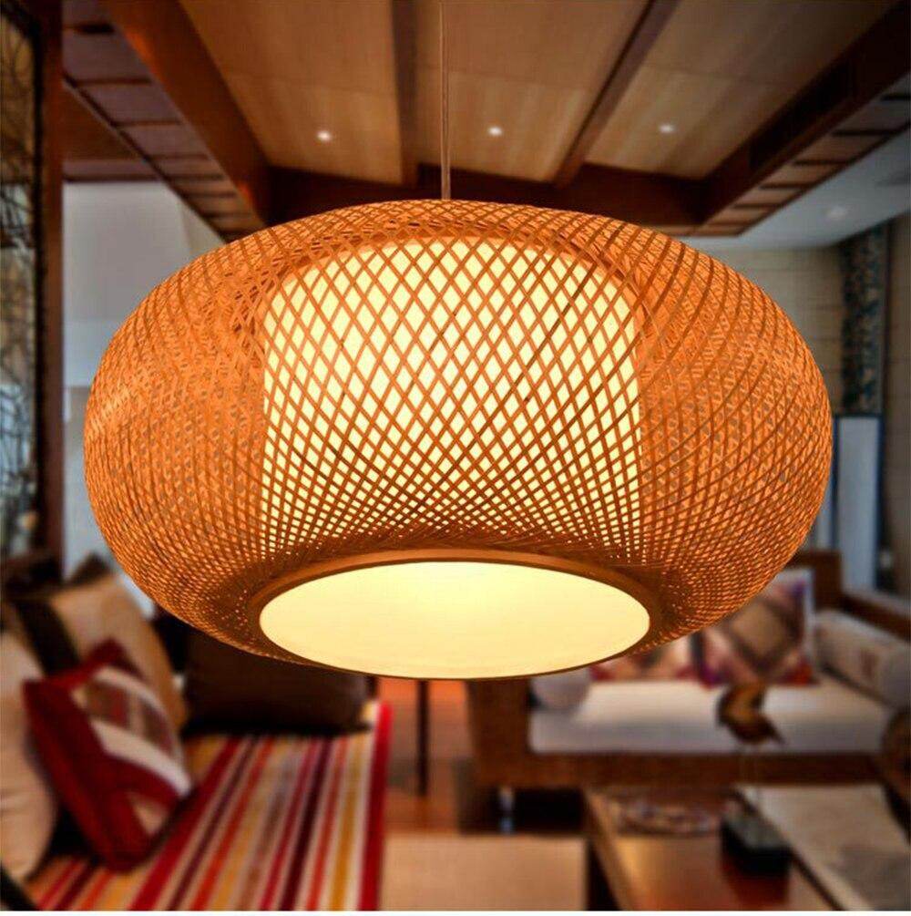 Modern LED Wood Pendant Lamp Hand Knitted Bamboo Kitchen Fixtures Light Suspension Home Indoor Dining Room Hanging Lamp Handmade