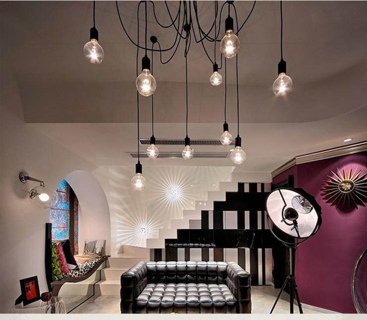 Mordern Nordic Retro Edison Bulb Light Chandelier Vintage Loft Antique Adjustable DIY Art Spider Ceiling Lamp Fixture Light