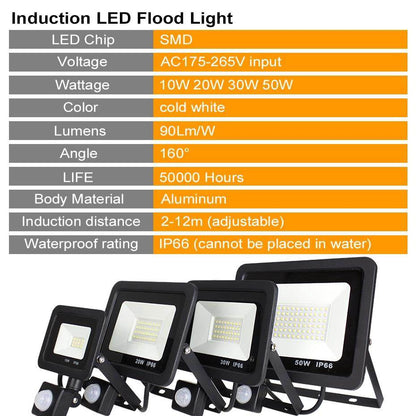 50W LED Flood Light With Motion Sensor Waterproof 20W PIR Floodlight Projector Lamp Outdoor Spotlight for Garden Street