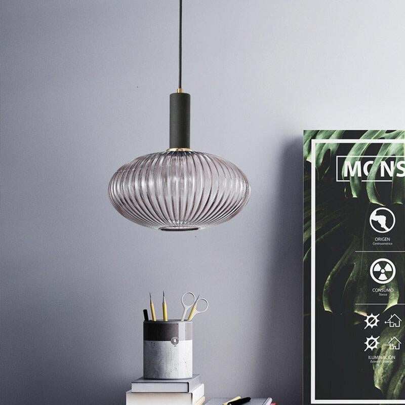 Novelty Stripe Glass Hanging Lights E27 LED 6 Color Lamp Holder Pendant Lamp For Kitchen Living Room Bedroom Hotel Restaurant