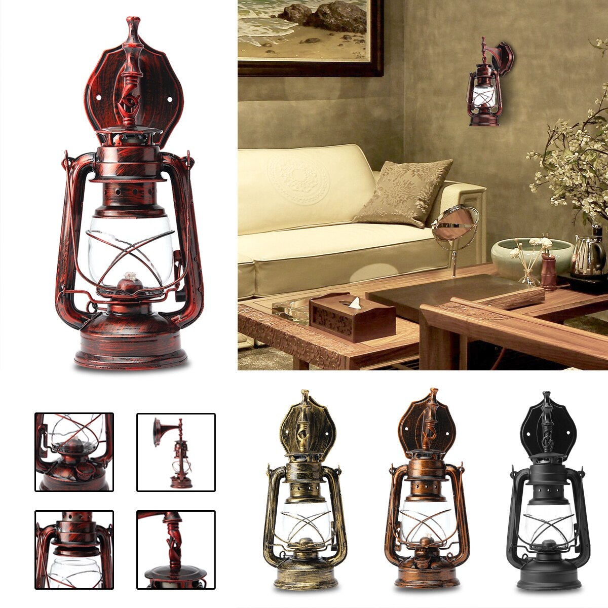 E27 Retro Classic Kerosene Lamp Wall Light Sconce Holder Portable Lights Adornment Bar Club Coffee Shop Restaurant Home Decor
