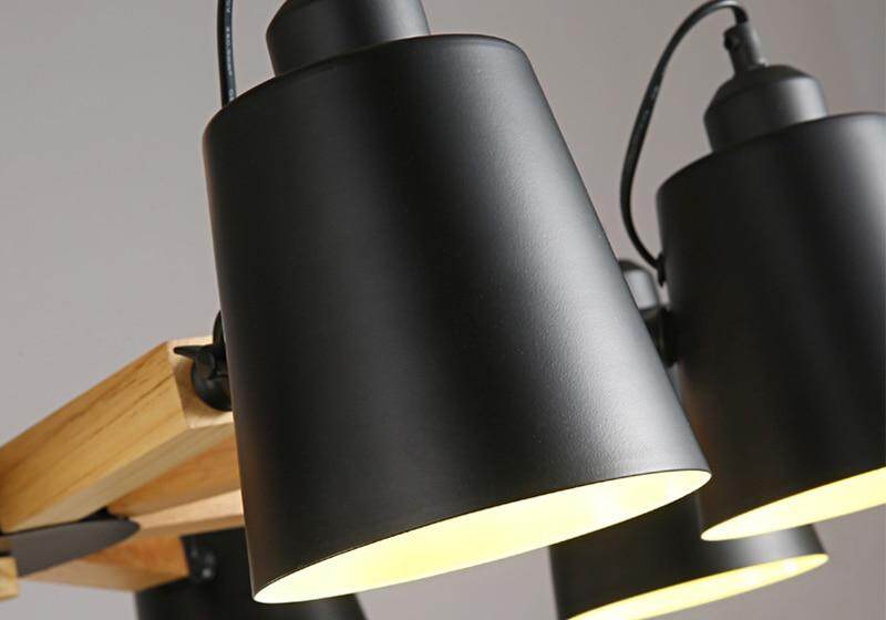 Nordic Simple Wooden E27 LED Steering Chandelier Black&White Two Color Iron Chandelier For Dining Room Living Room Bedroom