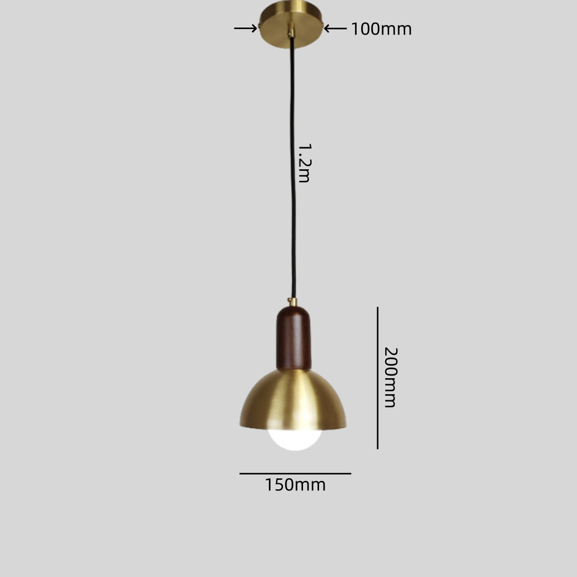 Brass Round Ball Pendant Fixture LED Vintage Hanging Lamp Copper Walnut Wood Lighting Fabric Wire Pendant Lamp