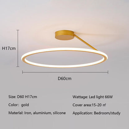Modern Simple Circle Led Ceiling Chandelier Round Ring Aluminium Dimmable Bedroom Lamp Lighting