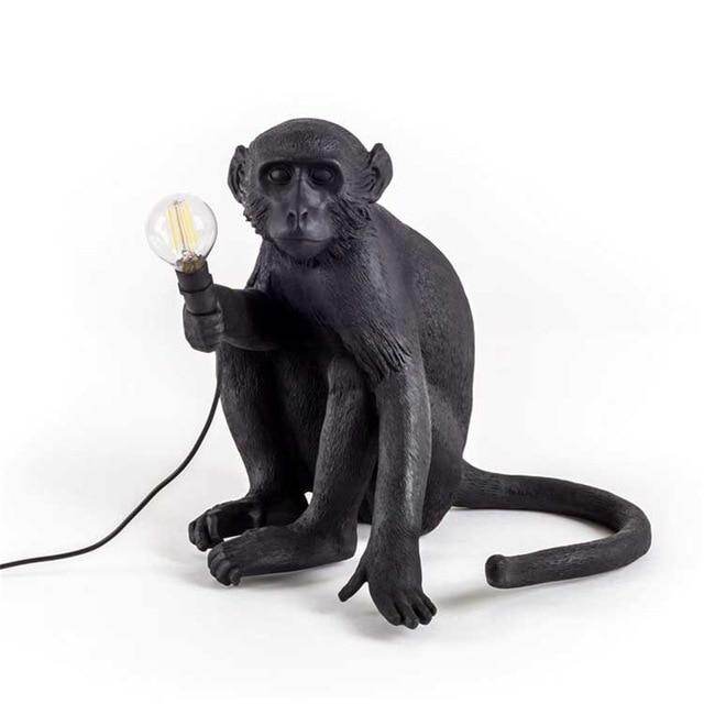 Modern Black Monkey Lamp Hemp Rope Pendant Lights American Country Resin Loft Industrial Hanging Luminaire Home Decor