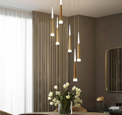 Gold Color Modern Led Pendant Hanging Lights Stair Lightfor Living Room Dining Room Lighting 4/6/9/12/16/25 Heads