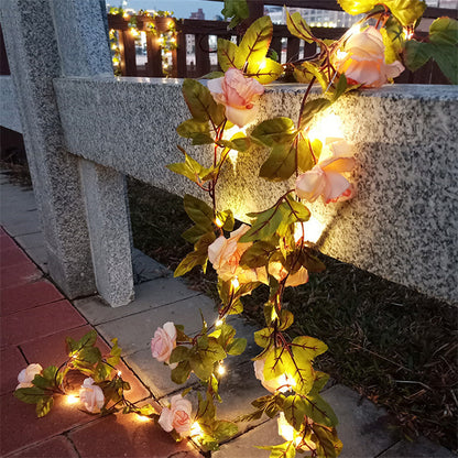 Solar Powered Sunflower Rose String Lights Artificial Ivy Leaves LED Fairy Lights Christmas Wedding Yard Fence Wall Decoration