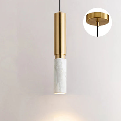 Modern dining table pendant lamp cylindrical marble LED pendant lamp light luxury bedroom lighting living room home decoration