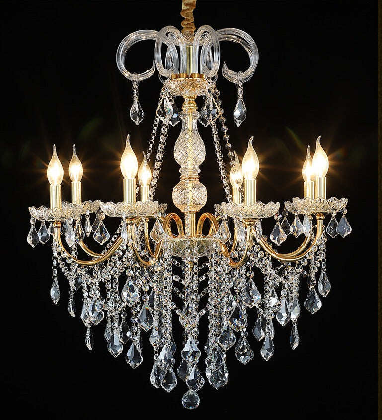 Living Room Chandelier Golden Wrought Iron Crystal Lamp Restaurant Atmosphere Hotel Hall Lamp Candle Lamp