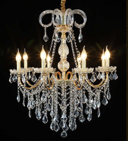 Living Room Chandelier Golden Wrought Iron Crystal Lamp Restaurant Atmosphere Hotel Hall Lamp Candle Lamp