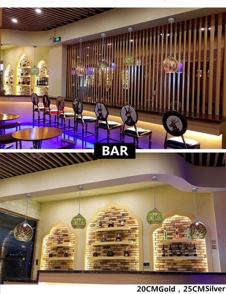 LuKLoy LED Pendant Lights Mirror Glass Ball Firework Lampshade Pendant Lamp for Loft Restaurant Bar Dining Room Kitchen Island