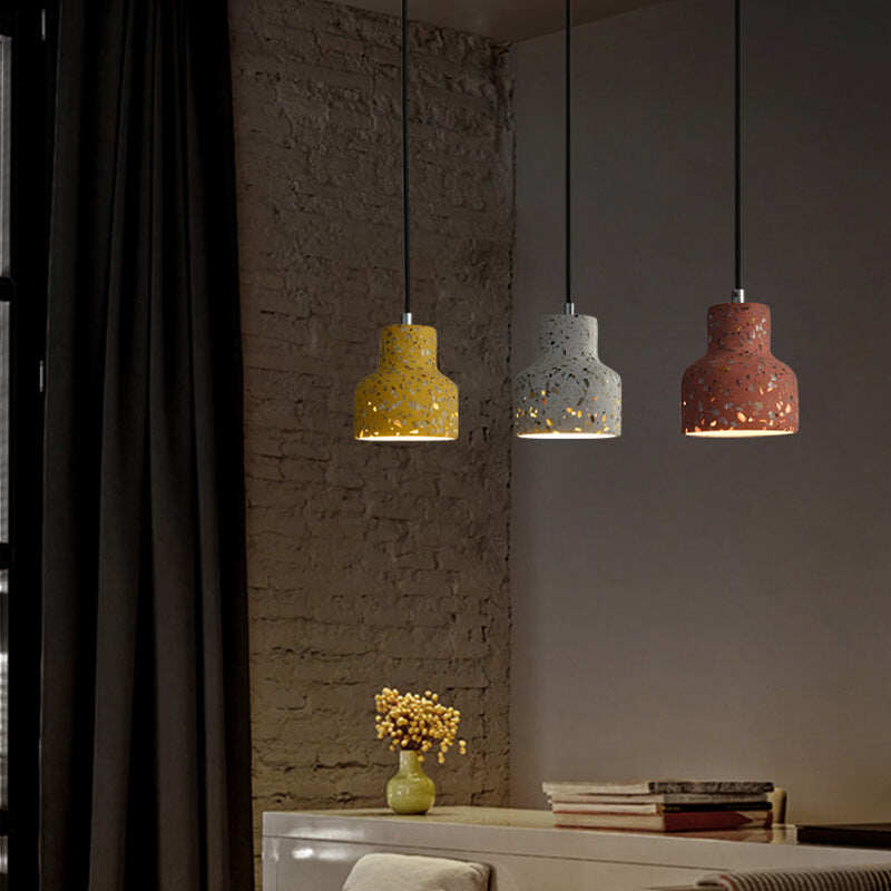 Semi-transparent Cement Chandelier Creative Personality Bedside Dining Room Terrazzo Color LED Bar Personality Chandelier