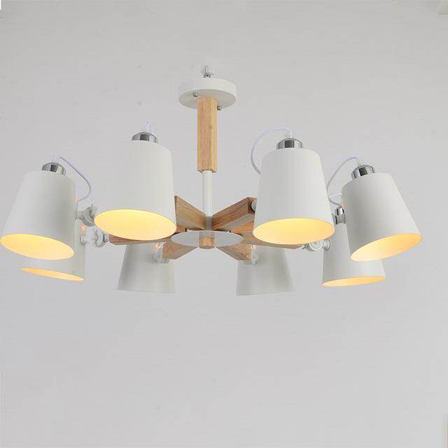 Nordic Simple Wooden E27 LED Steering Chandelier Black&White Two Color Iron Chandelier For Dining Room Living Room Bedroom