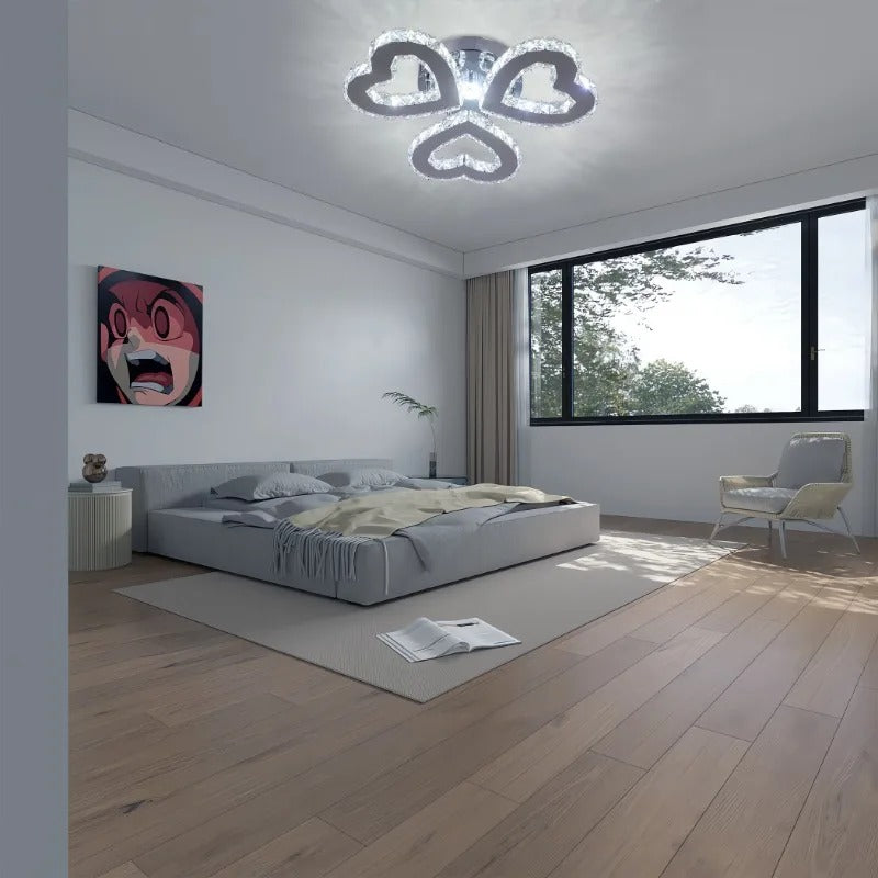 Modern LED Heart Shaped Three Rings Crystal Ceiling Lights Appliance Bedroom Light