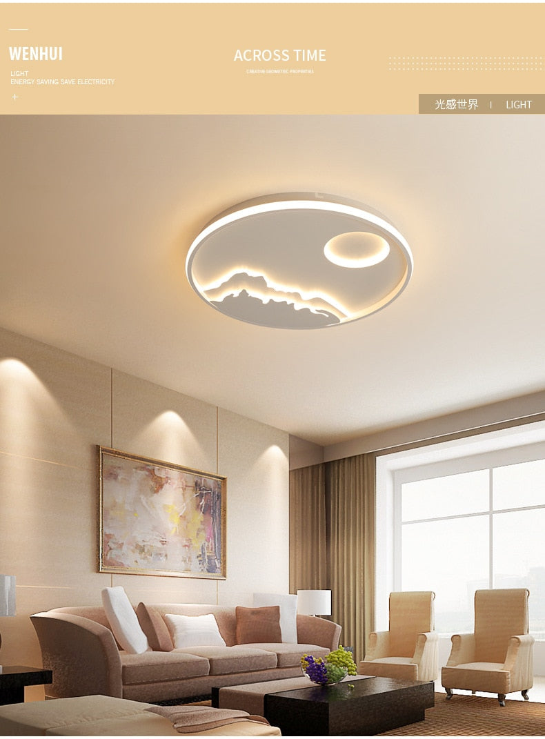 Ceiling Light Led Sun On Mountain Living Room Dining Room Bedroom Study Room Kitchen Ceiling Lamp Round Nordic Children