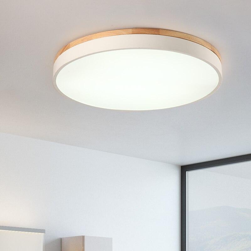 LED Ceiling Lights Round Wooden Base Modern Lamp Ironware and Acrylic Kitchen Bed Room Foyer Study LED Light Fixture