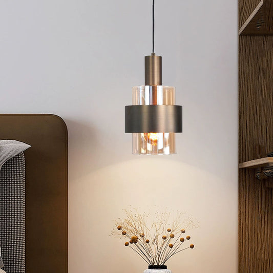 Modern Chandeliers E27 Amber Glass Pendant Light Bronze Colored Lamps Body Suspended Decoration Pendant Lights