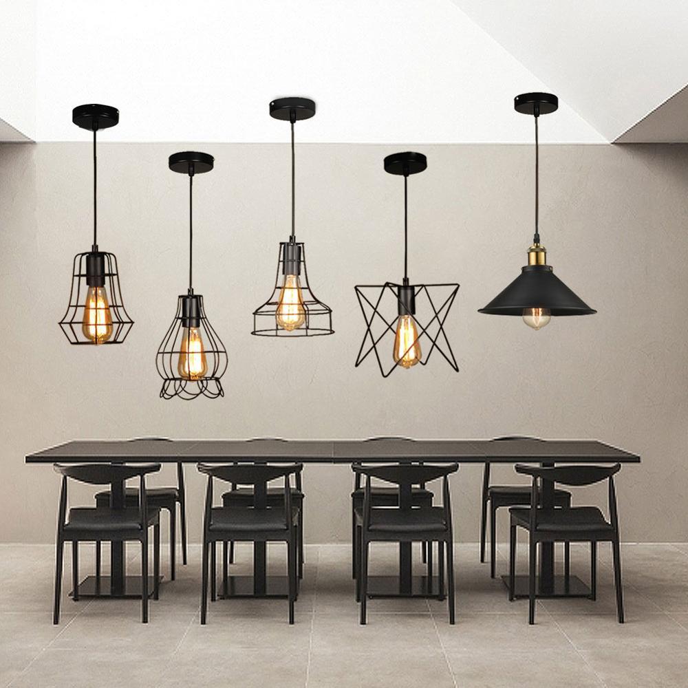 Modern Pendant Light Black Iron Hanging Cage Vintage Led Lamp E27 Industrial Loft Retro Dining Room Restaurant Bar Counter