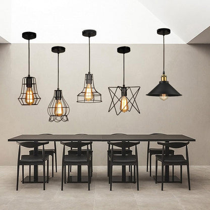Modern Pendant Light Black Iron Hanging Cage Vintage Led Lamp E27 Industrial Loft Retro Dining Room Restaurant Bar Counter