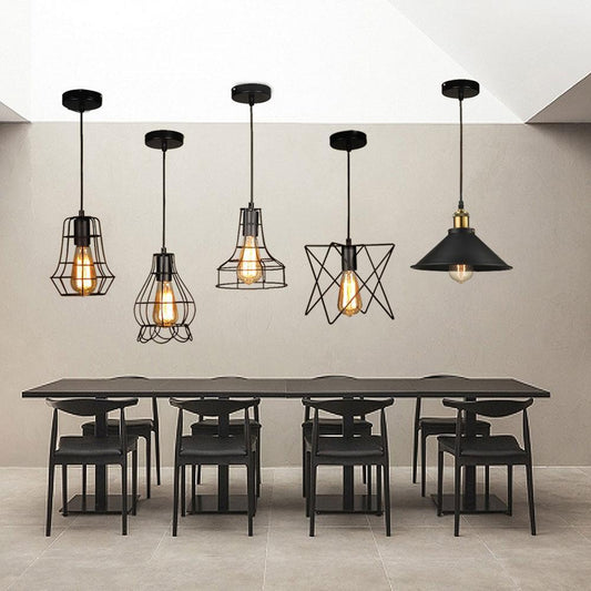 Modern Pendant Light Black Iron Hanging Cage Vintage Led Lamp E27 Industrial Loft Retro Dining Room Restaurant Bar Counter