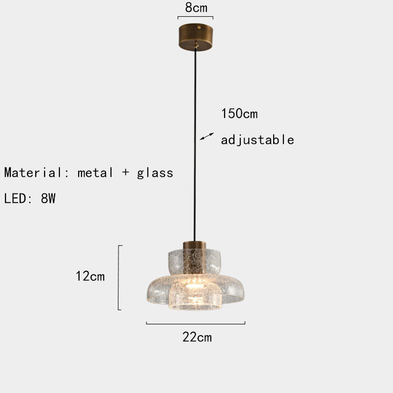 Creative Cracked Glass LED Pendant Light Gold Metal Clear Amber For Dining Room Bedroom Crod Adjustable