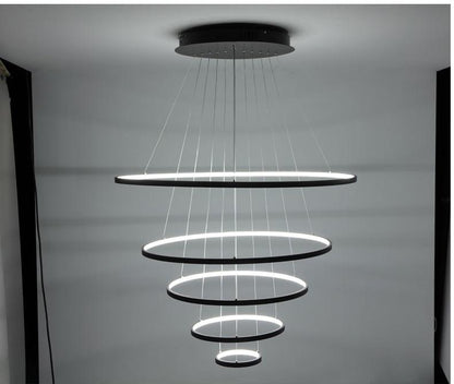 Modern LED Pendant Lights For Living Dining Room White Golden Coffee Black Circle Rings Aluminum Body Lamp Fixtures Home Lamp
