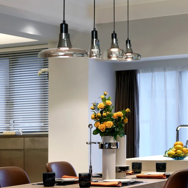 LED Chandelier Modern Minimalist Smoke Gray Glass Restaurant Bar Bedroom Bedside Single Head Pendant Lamp Indoor Lighting