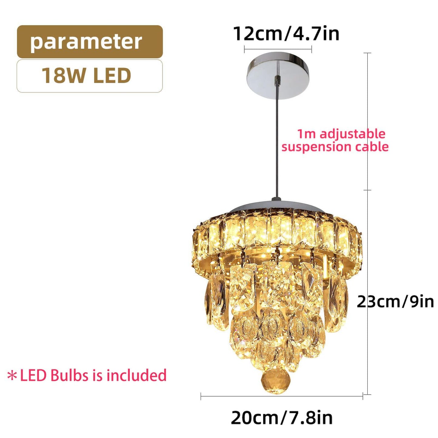 Mini Crystal Chandelier,Chrome Ceiling Pendant Light Fixtures,LED Crystal Flush Mount Ceiling Light Dimmable for Room Hallway