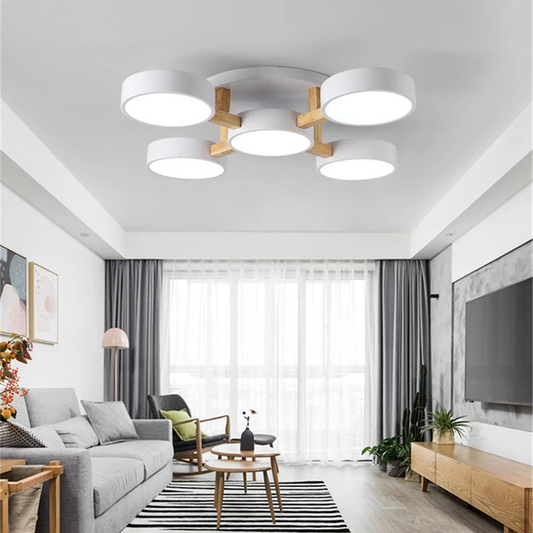 Modern LED Pendant Light Macarons Colorful 5 Heads Indoor Lamp Wood Iron Kitchen Bedroom Foyer Decoration Lighting Fixture