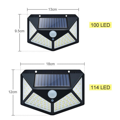 100/114 LED Solar Light Outdoor Waterproof Solar Powered Lamp PIR Motion Sensor Street Light for Garden Decoration 3 Modes