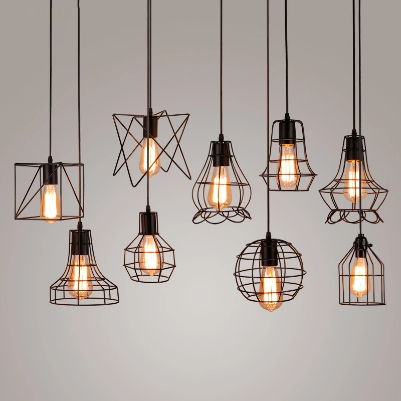 modern cage pendant light iron minimalist retro Scandinavian loft pyramid pendant lamp metal Hanging Lamp E27 Indoor ZDD0011