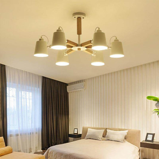 Nordic Simple Wooden E27 LED Steering Chandelier Black&White Two Color Iron Chandelier For Dining Room Living Room Bedroom