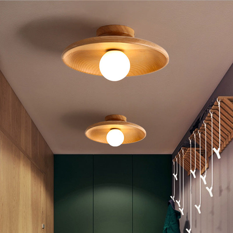 Modern Wooden Ceiling Light Log Color Walnut Wood Ceiling Lamps Surface Ceiling Lighting G9