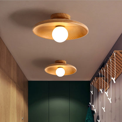 Modern Wooden Ceiling Light Log Color Walnut Wood Ceiling Lamps Surface Ceiling Lighting G9