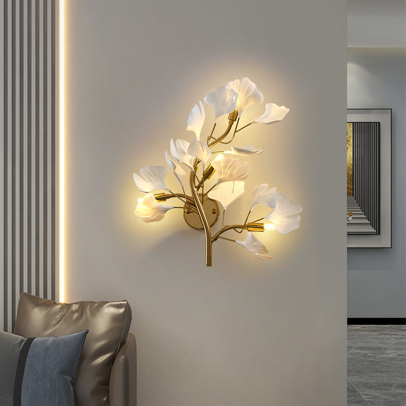 Luxury Acrylic Ginkgo Leaf Wall Lamp Living Room Background Creative Wall Light Foyer Hallway Bedroom Nordic Light