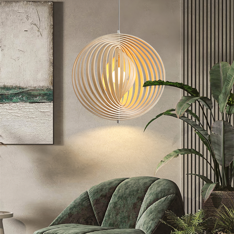 Rotating Moon Pendant Light Nordic Circular wood light dining table light Bedroom Bar Corridor Hanging Lamp