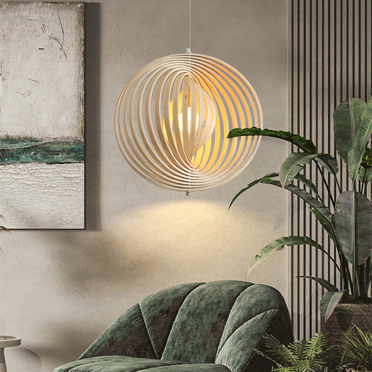 Rotating Moon Pendant Light Nordic Circular wood light dining table light Bedroom Bar Corridor Hanging Lamp