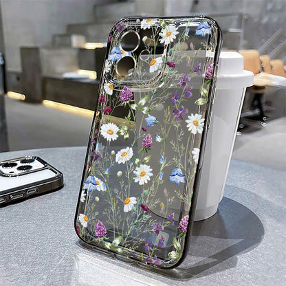 Flower Phone Case For iPhone 16 Pro 13 15 11 12 14 17 Pro Max 16E XR 7 8 SE XS Shockproof Transparent Cover Silicone Soft Fundas