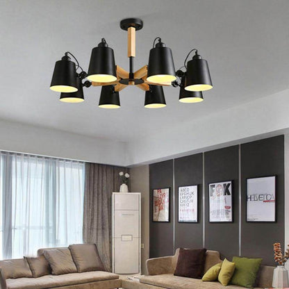 Nordic Simple Wooden E27 LED Steering Chandelier Black&White Two Color Iron Chandelier For Dining Room Living Room Bedroom