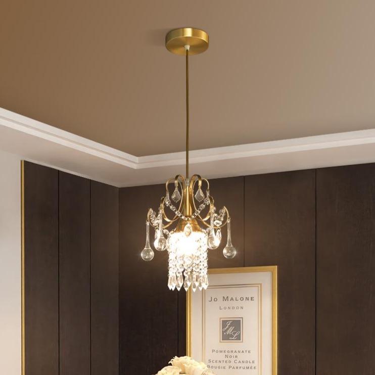 Light Luxury Small Chandelier Single Head Crystal Dining Room Chandelier American Bar Porch Corridor Decoration European Brass Corridor Lamp