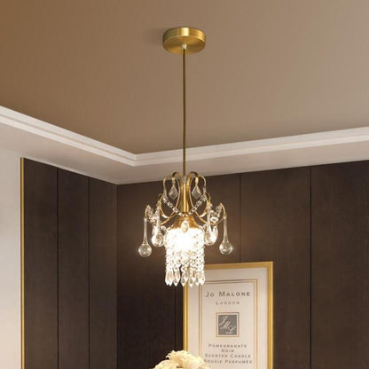 Light Luxury Small Chandelier Single Head Crystal Dining Room Chandelier American Bar Porch Corridor Decoration European Brass Corridor Lamp