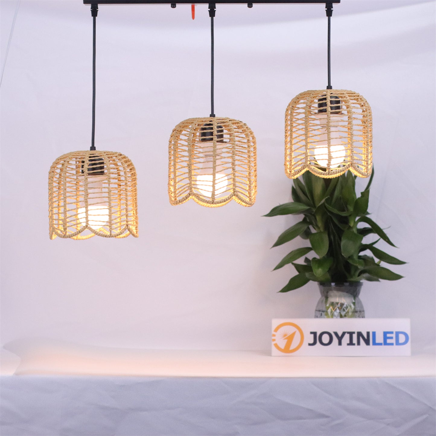 3-Heads Boho Woven Chandelier E27 Rattan Pendant Lamps Vintage Farmhouse Rural Bedroom Living Room Hanging Lighting