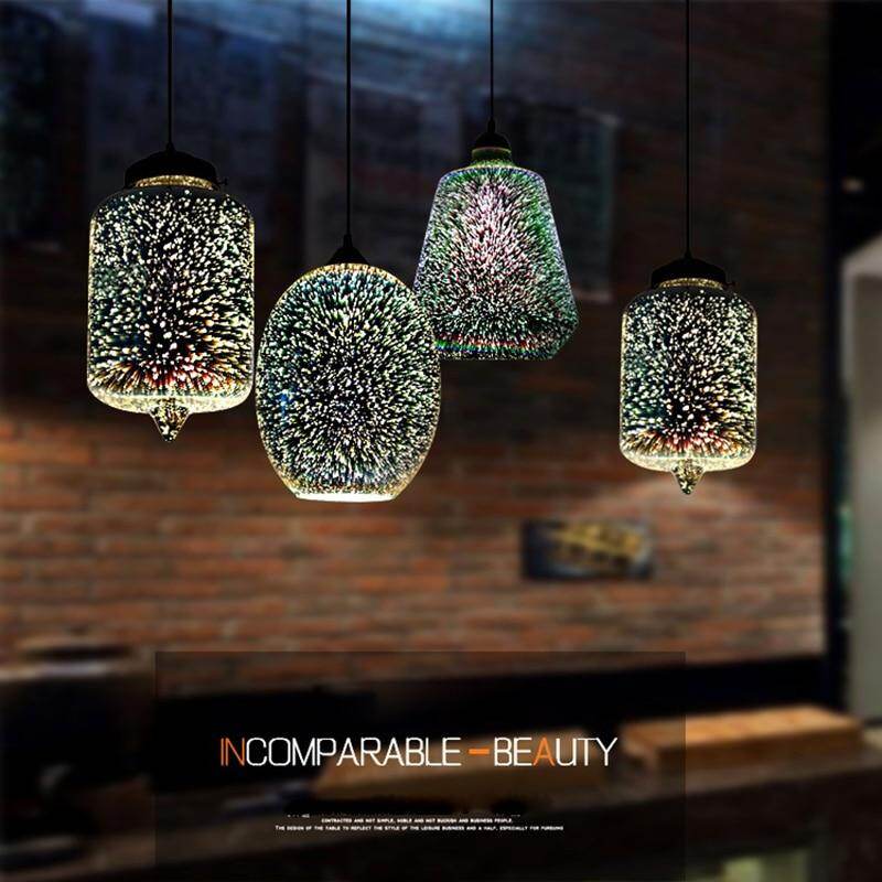 Modern 3D Colorful Nordic Starry Sky Hanging Glass Shade Pendant Lamp Lights E27 LED For Kitchen Restaurant Living Room