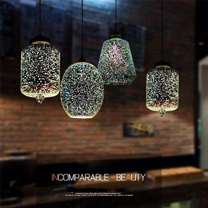 Modern 3D Colorful Nordic Starry Sky Hanging Glass Shade Pendant Lamp Lights E27 LED For Kitchen Restaurant Living Room