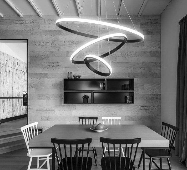 Modern LED Pendant Lights Hang Lamp Living Room Foyer White Coffee Black External Illumination Ring Lighting Luminaria Abajur De
